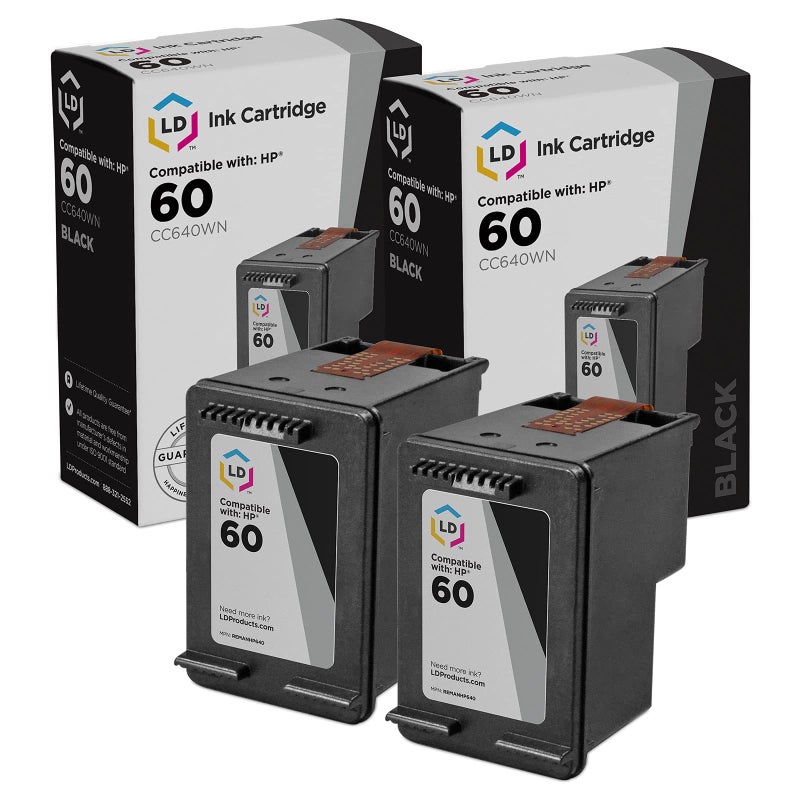 LD Products Remanufactured Compatible Ink Cartridge Replacement for HP 60 CC640WN (2 Pack - Black) for use in HP Photosmart, Envy e All-in-one, and Deskjet Printers - Image 1